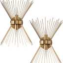 VILUXY Mid-Century Wall Sconces Antique Brass Brush Paint Finish Bedside Wall Sconce Lighting Fixture with Starburst Shade for Bedroom, Hallway, Entryway, Passway, Bathroom, Vanity 2 Pack (Hardwire)