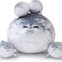 SQEQE Chubby Seal Pillow Plush with 4 Baby Seal Plushies in Her Tummy, Stuffed Cotton Plush Animal Toy Gift for Kids