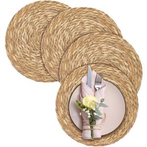 Aneco 4 Pack 13.8-Inch Round Woven Placemats Natural Hand-Woven Boho Rattan Wicker Bulrush Placemat Farmhouse Rustic Braided Table Mats for Dining & Kitchen Decor Aneco 4 Pack 13.8-Inch Round Woven Placemats Natural Hand-Woven Boho Rattan Wicker Bulrush Placemat Farmhouse Rustic Braided Table Mats for Dining & Kitchen Decor