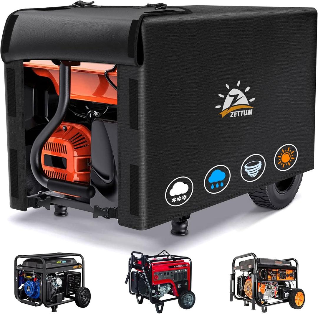 Zettum Generator Cover 26 Inch - 600D Outdoor Generator Covers Heavy Duty Waterproof, Small Equipment Cover Outside for DuroMax, Westinghouse, Champion, Predator, Honda Portable Generator 3000-6000W (Senior Black)