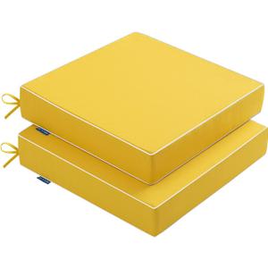 MIULEE Yellow Outdoor Chair Cushions Set of 2, 19x19x3 Inch Waterproof Patio Seat Cushions for Outdoor Furniture Couch Sofa, 3 Year Color Fastness High Density Foam with Adjustable Ties