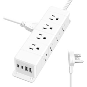 ANNQUAN 40W Fast Charging Under Desk Power Strip,12 Outlet Mountable Power Strip with 4 USB,1200J Surge Protection,6FT Flat Extension Cord (20W_White)