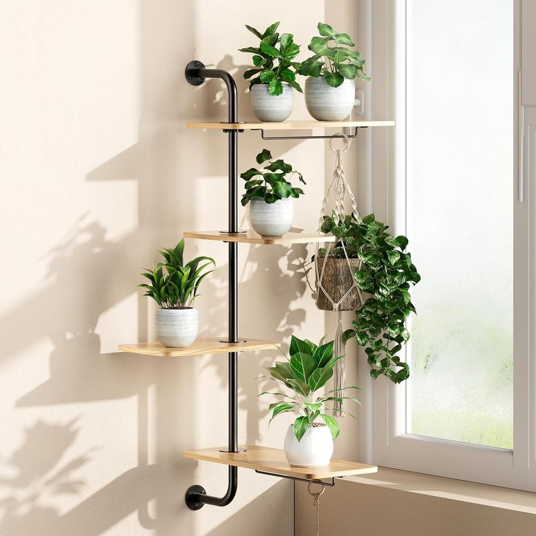 DELLAN 4-Tier Rotating Window Plant Shelf, Wall Mounted Indoor Hanging Plants Shelf, Modern Style