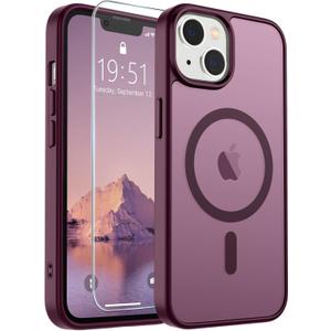 SUPFINE Magnetic for iPhone 15 Plus Case & iPhone 14 Plus Case(Compatible with MagSafe)(Military Grade Drop Protection) Slim Translucent Shockproof Phone Case,Wine Red