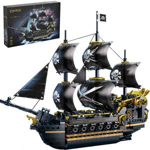 Pirate Ship Building Set, Black Pearl Model Kit for Adults & Kids 8-12, Collectible 801-Piece Building Blocks Boat Toy for Display, Home Office Decor, Birthday Gift for Men
