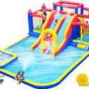Large Inflatable Water Slide for Big Kids, Water Bounce House, Outdoor Blow Up Pool, Climbing Wall, Basketball Hoop with Blower