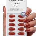 BTArtbox Press On Nails Short - Lamp-Curable Almond Press On Nails with Glue for Women, Semi-Transparent Soft Gel Glue On Nails in 16 Sizes - 32 Stick On Nails Kit, Spill Tea