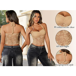 Avidlove Lace Tops for Women Sexy Going Out Tops Cute Halter Classy Tank Concert Outfits Y2K Top Camel, XL