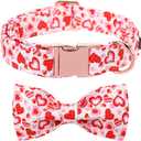 Maca Bates Valentine's Day Dog Collar with Fancy Bow for Extra Large Girl Boy Dogs,Love Pink Hearts Pattern,Adjustable Durable Soft Valentine Gift for Female Male Puppy (XL)