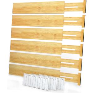 SpaceAid Bamboo Drawer Dividers (Need 2.35" Deep Drawer) Kitchen Adjustable Drawer Organizers, Expandable Organization for Home, Office, Dressers and Bathroom, 6 Dividers (13.25-17 in)