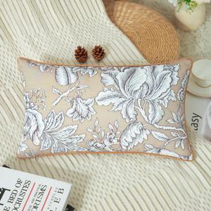VOGOL Satin Piping Edge Lumbar Pillow Covers, White Floral Plant Print Farmhouse Decorative Throw Pillow Covers, Soft Linen Textured 12x20 Inches Cushion Covers for Sofa Dcor Bedding,1 Piece (12" x 20" (Pack of 1), M5)