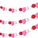 Chuangdi 2 Pieces Valentine's Day Felt Ball Garlands Heart Ball Felt Banners Colorful Pom Pom Fluffy Heart Garlands for Valentine's Day Wedding Birthday Party Decoration, 60 Balls, 4 Colors