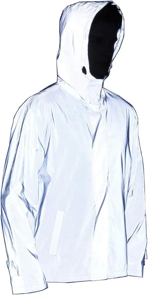 LZLRUN Mens Fully Reflective Jacket Outdoor Windbreaker Running Cycling Coat (XX-Large, Grey)