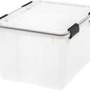 IRIS USA 46 Quart WEATHERPRO Plastic Storage Box with Durable Lid and Seal and Secure Latching Buckles, Clear with Black Buckles, 1 Pack