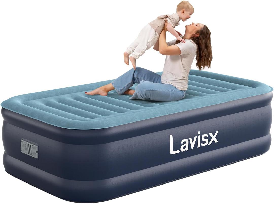 Lavisx Twin Air Mattress 18 with Built in Pump, 2 Mins High Speed Inflation Luxury Auto Stop Pump Blow Up Mattress Comfort Air Bed, Colchones Inflables