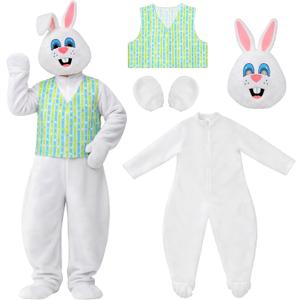 Shihanee Easter Bunny Mascot Costume Adult Easter Rabbit Costume Suit with Vest Headpiece Bunny Dress for Party Cosplay