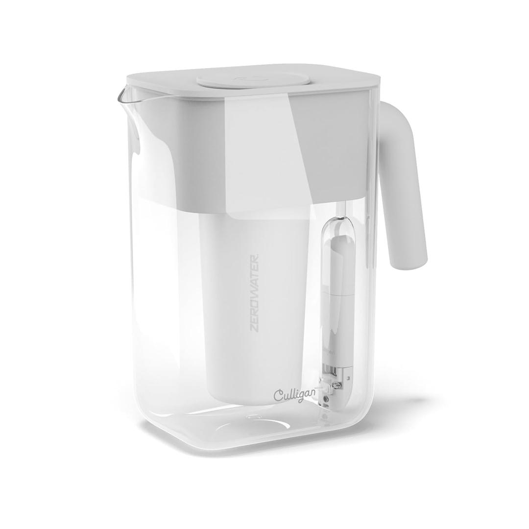 Culligan ZeroWater Technology 12-Cup Water Filter Pitcher – Includes 5-Stage Advanced Water Filter, IAPMO Certified to Reduce Lead, Total PFAS (Forever Chemicals), Mercury, Fluoride, and Chlorine