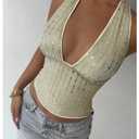 BEAUDRM Women's Y2k Going Out Tops Floral Lace Deep V Neck Halter Tops Tie Backless Sleeveless Party Club Outfits Yellow Sequin Small