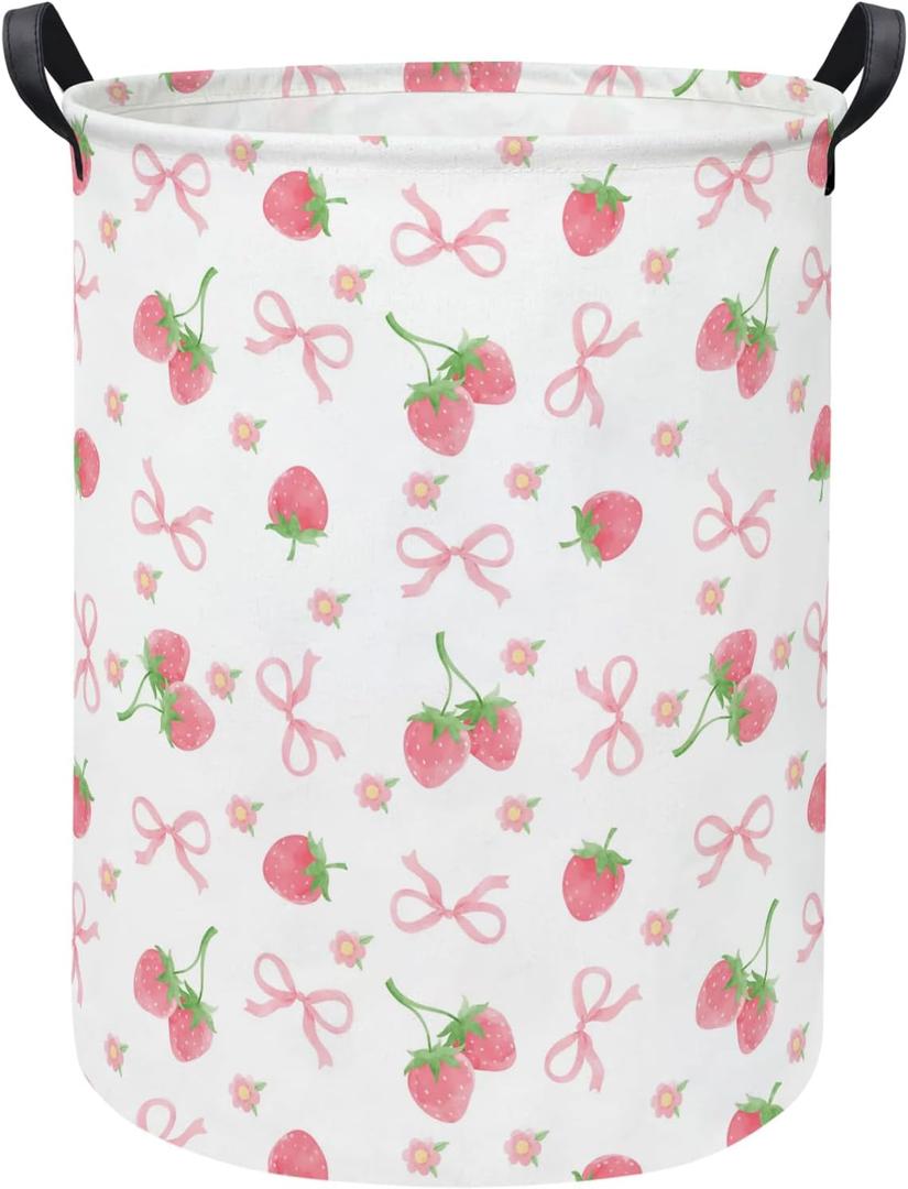 Baby Laundry Hamper kids laundry Basket Waterproof Storage Bin for Bedroom Toy Clothes Organizer Basket Woodland Animals Room Décor(Bowknot Strawberry)