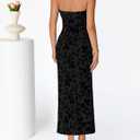 MEROKEETY Women's 2026 Summer Floral Strapless Dress Bodycon Tube Slit Mesh Wedding Guest Cocktail Party Maxi Dresses (Black, S)