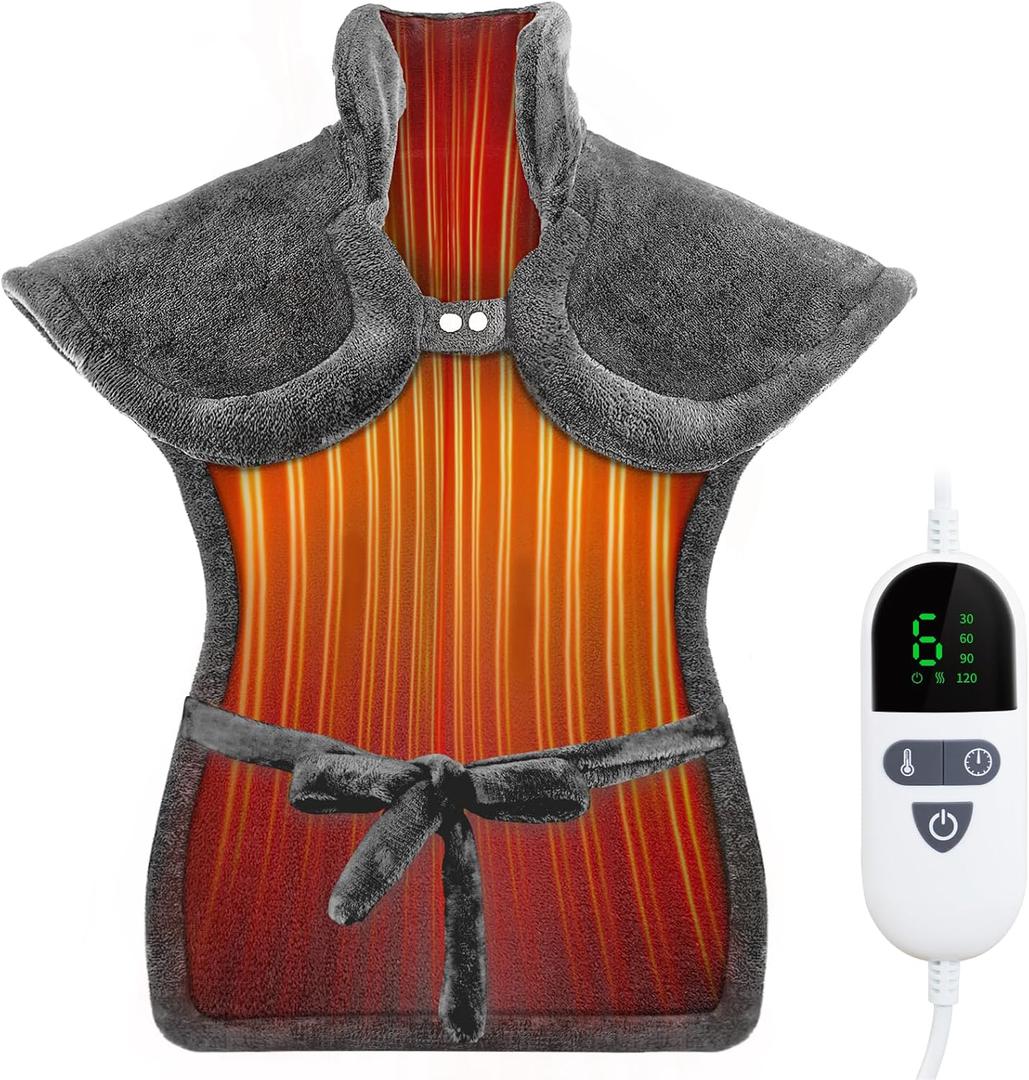 Heating Pad for Neck and Shoulders and Back Pain Relief, Electric Heat Pad Large Size 24X33 with 4 Timers, 6 Heat Levels, Auto-Off, Birthday & Christmas Gifts for Women Men Mom Dad, Dark Gray