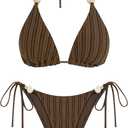 ZAFUL Women's Bikini Sets Beads Triangle Swimsuits 2 Piece String High Cut Cheeky Bathing Suits Medium