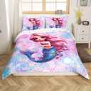 Mermaid Reversible Duvet Cover Full Size,Colorful Stars Sky Comforter Cover,Fish Scales Decorative Bedding Cute Animals Quilt Cover Rainbow Glitter Bedding Sets Kawaii Bedspreads Cover for Kids Girls