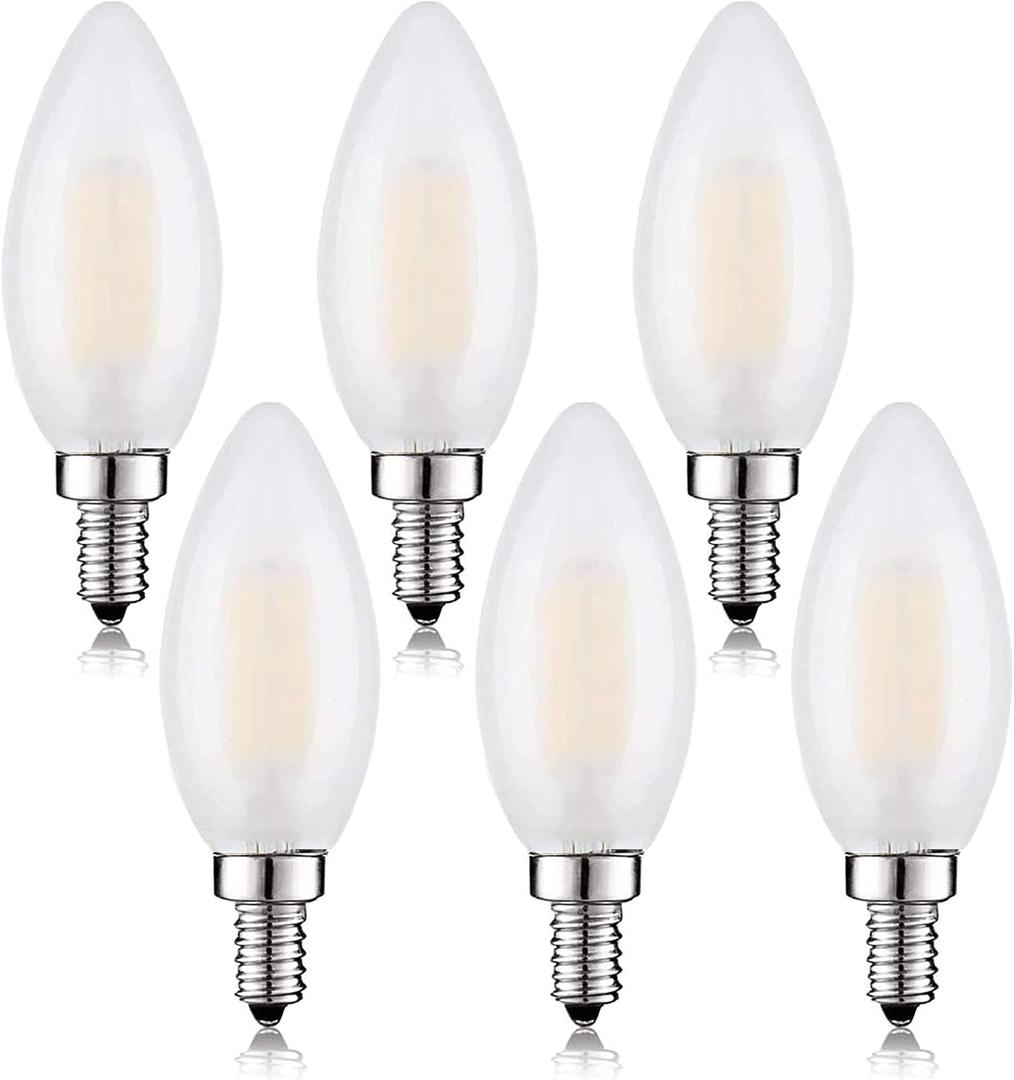 E12 LED Bulb 25W Equivalent Frosted Candelabra Light Bulbs Sofe White 3000K 2W Dimmable Chandelier Light Bulbs Decoration B11 Candle LED Bulbs,6 Pack