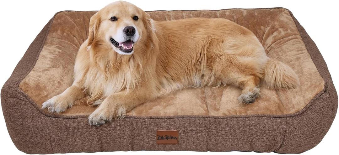 Orthopedic Dog Bed for Extra Large Dogs - Extra Thick Supportive Dog Couch Bed, Pet Beds Sofa with Waterproof Washable Cover & Non-Slip Bottom, Brown, 42x30 Inch