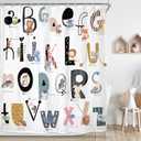 Riyidecor Kids ABC Learning Alphabet Shower Curtain for Bathroom Decor 60Wx72H Educational Study Boys Baby Children Funny Large A to Z Art Printed Fabric Polyester Waterproof 12 Pack Plastic Hooks