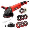 SHALL Angle Grinder Tool 7.5Amp 4-1/2 Inch, 6-Variable-Speed Grinders Power Tools, Electric Metal Grinder 12000 RPM w/ 2 Safety Guards, Cutting Wheels, Flap Discs, Non-Slip Handle for Metal/Wood