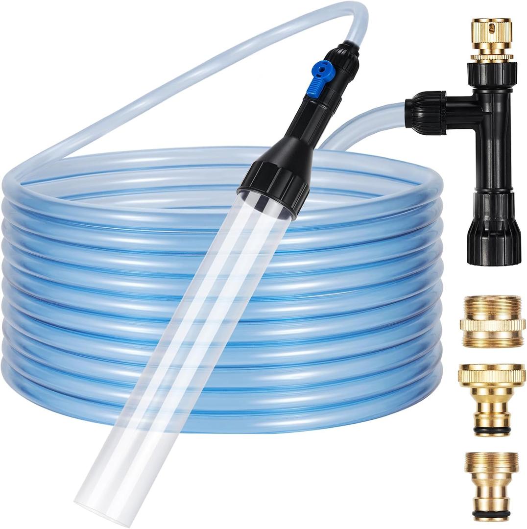 DXOPHIEX Gravel Vacuum for Aquarium Fish Tank Siphon Aquarium Water Changer with Three Metal Faucet Adapter and Long Hose 30 Feet