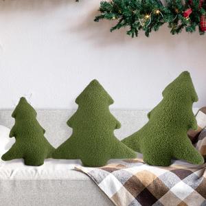 Soaoo 3 Pcs Christmas Tree Throw Pillow Decorative Cute Christmas Tree Pillow Soft 3D Plant Shaped Cushion for Home Decor Bedroom Living Room, 15'' 12'' 10''
