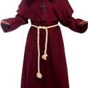 GOLDSTITCH Friar Medieval Hooded Monk Renaissance Priest Robe Costume Cosplay (Small, Burgundy)