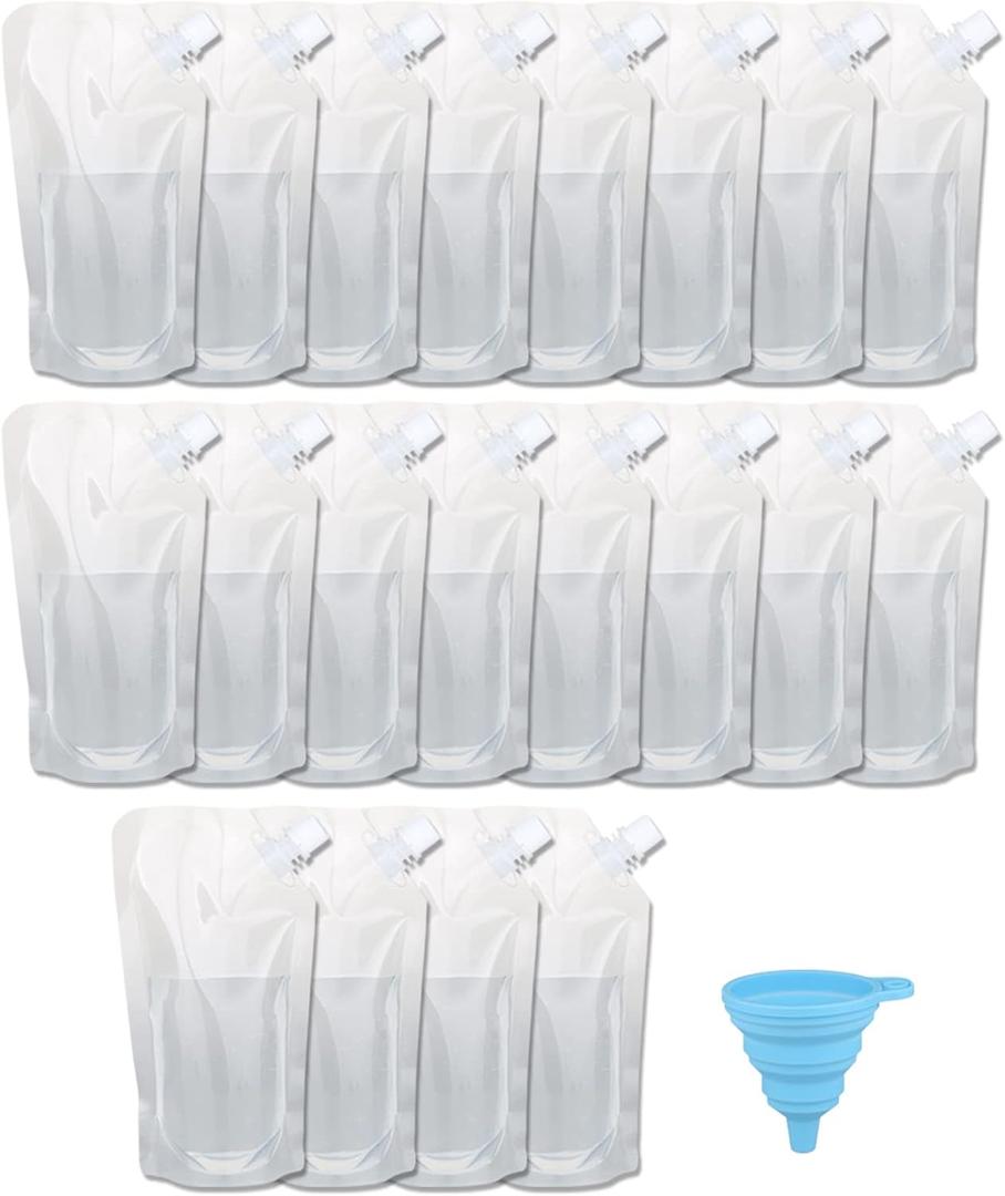 20 Pcs Liquor Flasks Cruise Pouch Reusable Sneak Travel Drinking Alcohol Flask Concealable Plastic Flasks Bags with Funnel (16 oz)