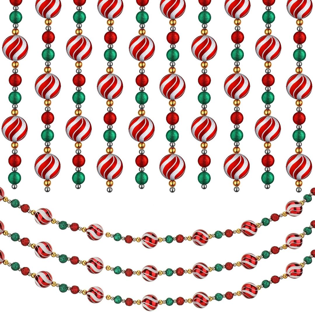 Crowye 40 ft Christmas Tree Garland Plastic Candy Bead Peppermint Ball Candy Cane Christmas Decorations Beaded Garland for Xmas Party Fireplace Home Decor(Xmas Ball)