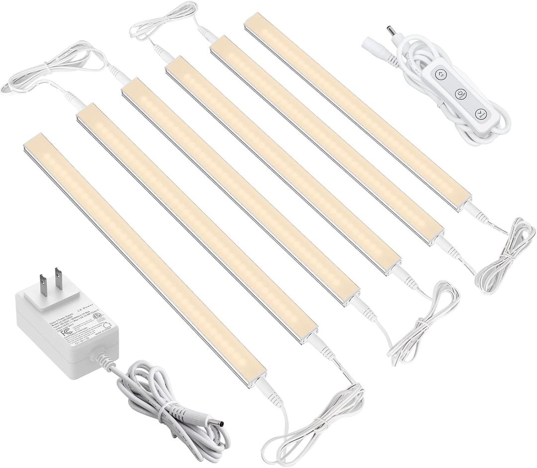 ASOKO Dimmable Under Cabinet Lighting - 6 Pcs 12 Inch Linkable Led Counter Light Bars, Warm White 2700K, DC24V 1320Lumens, 18W Shelf Lighting (ETL Plug) (Manual switch-6 pack)
