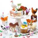 Colingmill 18 Pcs Farm Animal Birthday Party Decorations Mini Birthday Hat Animal Figure Model Cake Toppers with Mini Hat for Birthday Party, Animals Themed Party