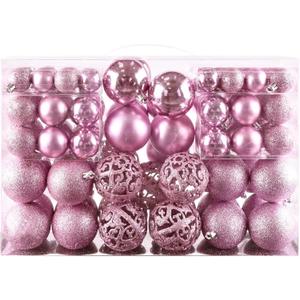 Christmas Balls Tree Ornaments Set, Shatterproof Xmas Decorations Set with Reusable Hand-held Gift Package for Holiday Indoor Tree Decor (100, Pink)