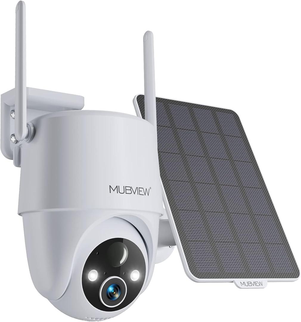 MUBVIEW Solar Security Cameras Wireless Outdoor, 2K 360 PTZ Battery Powered Outdoor Camera, 2.4Ghz WiFi Home Security Camera, Color Night Vision, Motion Detection, 2-Way Audio, Local/Cloud Storage