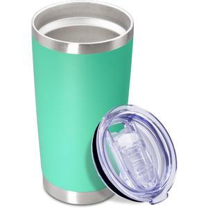 20 oz Tumbler Coffee Tavel Tumblers Bulk with Lid Stainless Steel Double Wall Vacuum Insulated Mug Powder Coated Cups fit Car Cupholder for Hot and Cold - Light Blue, 1Pack