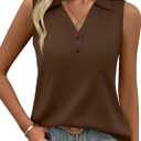 TICTICMISS Women's V Neck Tank Tops Sleeveless Polo Shirts Henley Loose Fit Cute Summer Tees Fashion Trendy Clothes 2026 (Brown, XL)