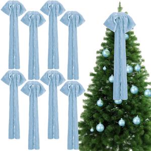 8 Pcs Extra Large Christmas Velvet Bows, 17.7 x 8.7 Vintage Raw Edge Ribbon Swag Bow for Christmas Tree Topper, Xmas Hanging Ornament Bulk for Holiday Decor(Powder Blue,8.7 x 17.7 x 3 in)