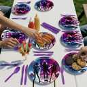 120 Pcs Kpop Birthday Decorations for 24 Guests - Purple Blue Music Theme Party Supplies with Plates Cutlery - Stage Light Design Tableware Set for Fan Gatherings and Events