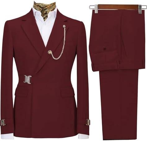 Men's 2 Piece Suit with Metal Clasp Slim Fit Suit Stylish Business & Casual Tuxedo Suit Size M