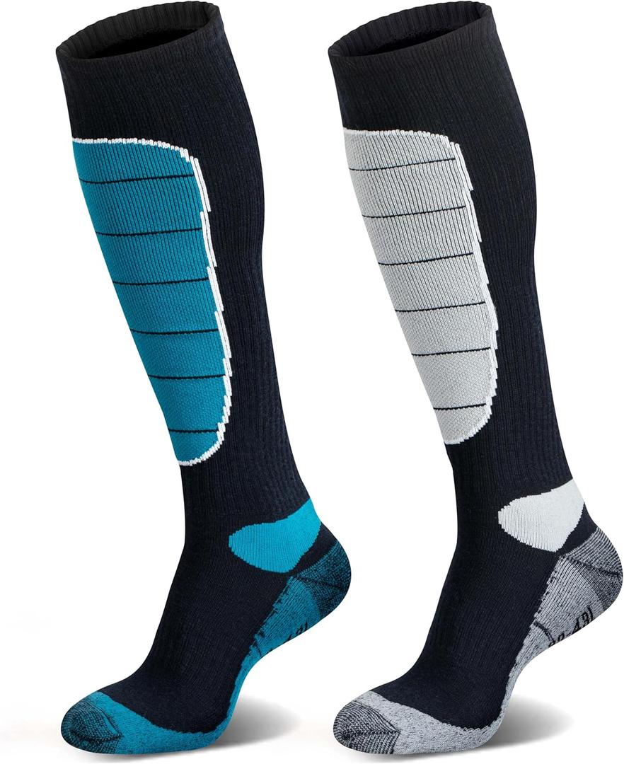 Hylaea Merino Wool Ski Socks, Cold Weather Socks for Snowboarding, Snow, Winter, Thermal Knee-high Warm Socks, Hunting (Large, Blue Grey (2 Pairs))