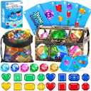 DISHIO Diving Toys for Kids, Seek Treasure Underwater Pool Gem Hunt Pool Game with 60PCS Sinking Gems, Pirate Treasure Chest, 35PCS Game Cards, Summer Swimming Pool Toys for Toddlers Kids Age 3-10
