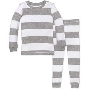 Burt's Bees Baby Boys' 2-Piece Long Sleeve Tee and Pants Organic Cotton Pajama Set (4T, Rugby Stripe)