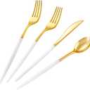 SUT Gold Plastic Silverware, 160Pcs Gold Utensils Set Disposable, 80 Gold Plastic Forks, 40 Gold Knives, 40 Gold Spoons, Gold Plastic Cutlery for Parties, Dinners, Weddings(White Gold)