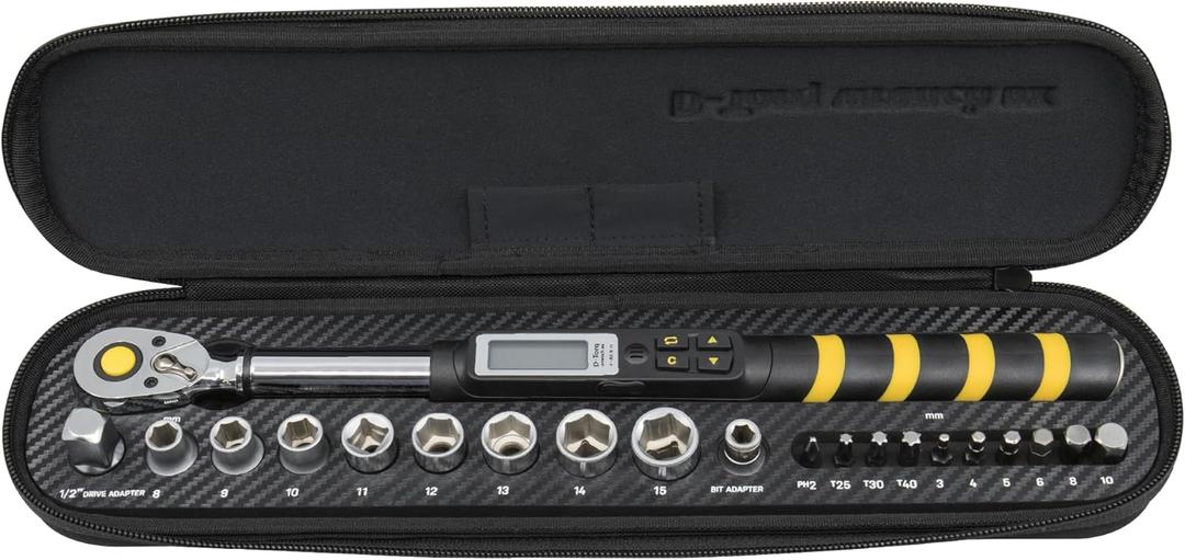 Topeak D-Torq Wrench DX Digital Torque Wrench – 4-80 Nm (3/8″ Drive) with 8 Sockets & 10 Hex/Torx Bits, LCD Display & Audible Alerts, High-Precision Torque Tool for Bicycle, Motorcycle & Automotive